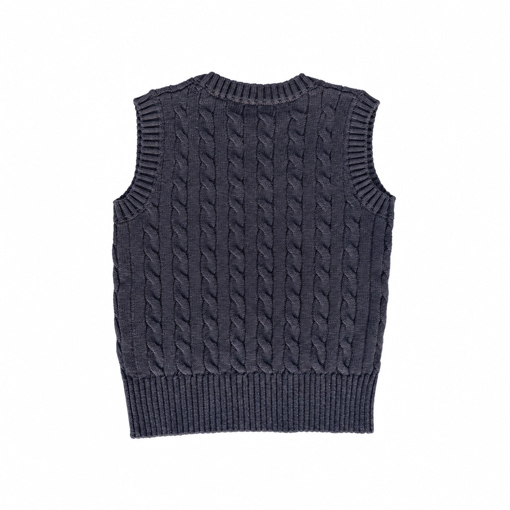 Classic Cable-Knit Navy Vest